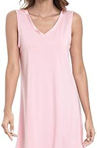 GYS Women's Bamboo Viscose Nightgown | Soft Sleeveless V Neck Sleep Shirt | Comfortable Lightweight Nightdress for All S
