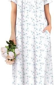 Ekouaer Soft Ladies Sleepwear Nightgowns with Pockets | Short Sleeve Comfortable Nightdress for Women | Perfect for Rela
